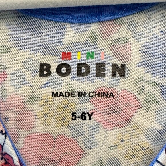 MINI BODEN Drop Waist Floral Dress Girls 5-6 Red Blue Flowers Strawberry Cotton - Picture 4 of 5